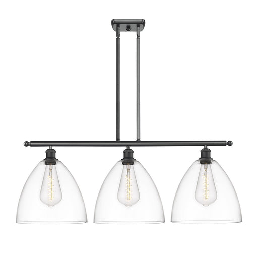 Innovations Bristol 39in 3-Light Island Light | Industrial Matte Black Steel and Clear Glass | Kitchen Island & Dining Room | Model 516-3I-BK-GBD-122-LED