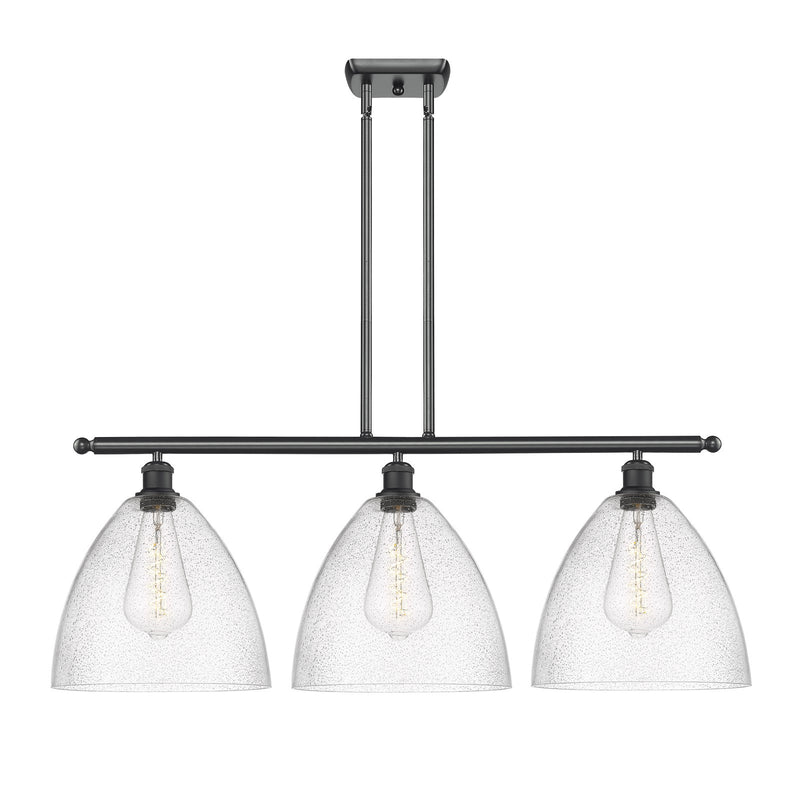 Innovations Bristol 39in 3-Light Island Light | Industrial Matte Black Steel and Seedy Glass Dome Shade | Kitchen Island & | Model 516-3I-BK-GBD-124-LED