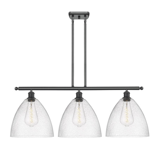 Innovations Bristol 39in 3-Light Island Light | Industrial Matte Black Steel and Seedy Glass Dome Shade | Kitchen Island & | Model 516-3I-BK-GBD-124-LED