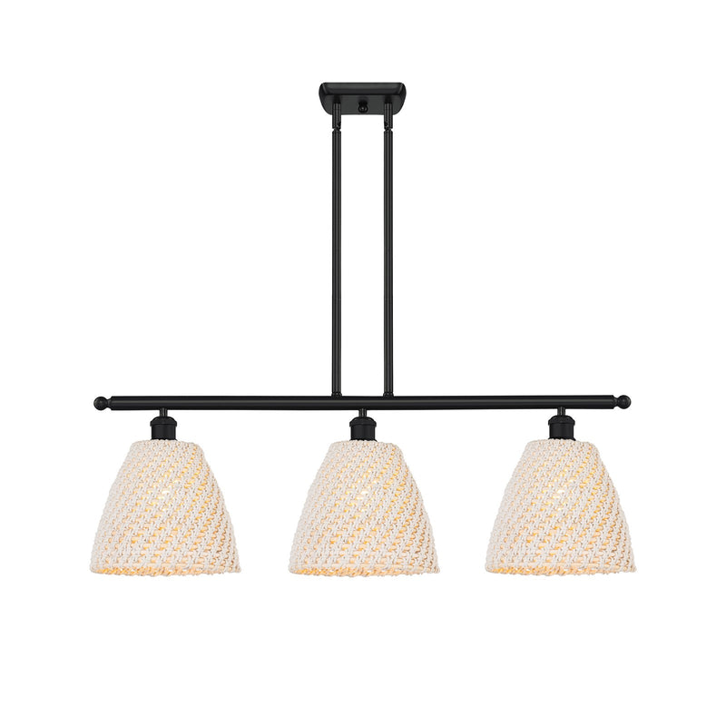 Innovations Bristol Natural 36in 3-Light Island Light | Industrial Matte Black Steel and Natural Fiber Dome Shade | Kitchen | Model 516-3I-BK-NBD-9-NAT