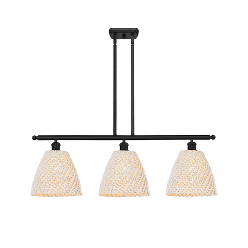 Innovations Bristol Natural 36in 3-Light Island Light | Industrial Matte Black Steel and Natural Fiber Dome Shade | Kitchen | Model 516-3I-BK-NBD-9-NAT