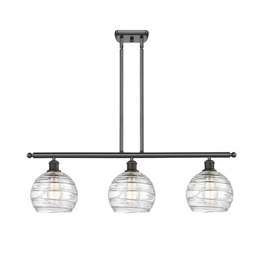 Innovations Athens Deco Swirl 36in 3-Light Island Light | Industrial Oil Rubbed Bronze Steel and Clear Deco Swirl Glass | Model 516-3I-OB-G1213-8CL