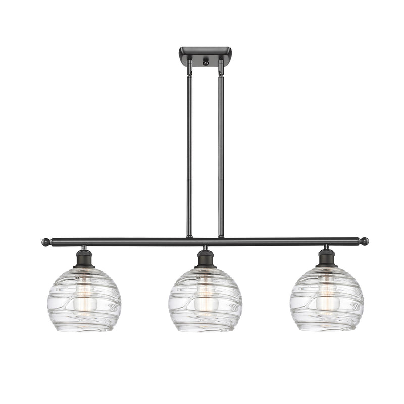 Innovations Athens Deco Swirl 36in 3-Light Island Light | Industrial Oil Rubbed Bronze Steel and Clear Deco Swirl Glass | Model 516-3I-OB-G1213-8CL