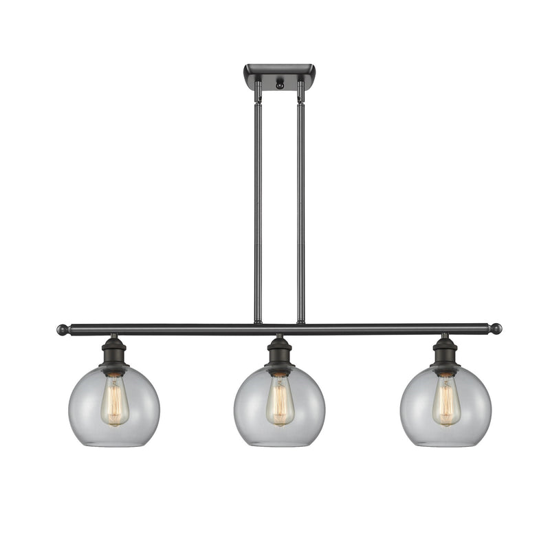 Innovations Athens 37in 3-Light Island Light | Industrial Oil Rubbed Bronze Steel and Clear Glass | Kitchen Island & Dining Room | Model 516-3I-OB-G122-10