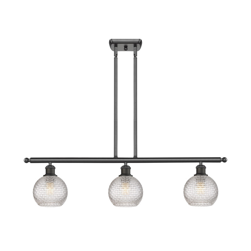 Innovations Athens 36in 3-Light Island Light | Modern Farmhouse Oil Rubbed Bronze Steel and Clear Basket Weave Glass | Kitchen | Model 516-3I-OB-G122C-6CL
