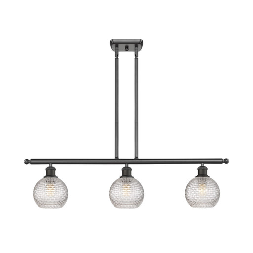 Innovations Athens 36in 3-Light Island Light | Modern Farmhouse Oil Rubbed Bronze Steel and Clear Basket Weave Glass | Kitchen | Model 516-3I-OB-G122C-6CL