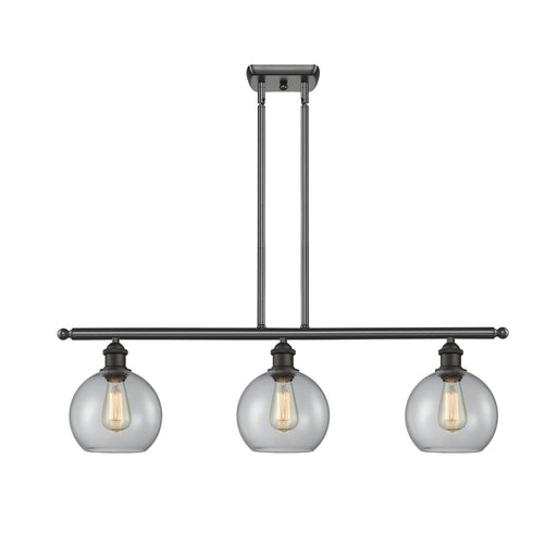 Innovations Athens 36in 3-Light Island Light | Modern Farmhouse Oil Rubbed Bronze Steel and Clear Basket Weave Glass | Kitchen | Model 516-3I-OB-G122C-8CL