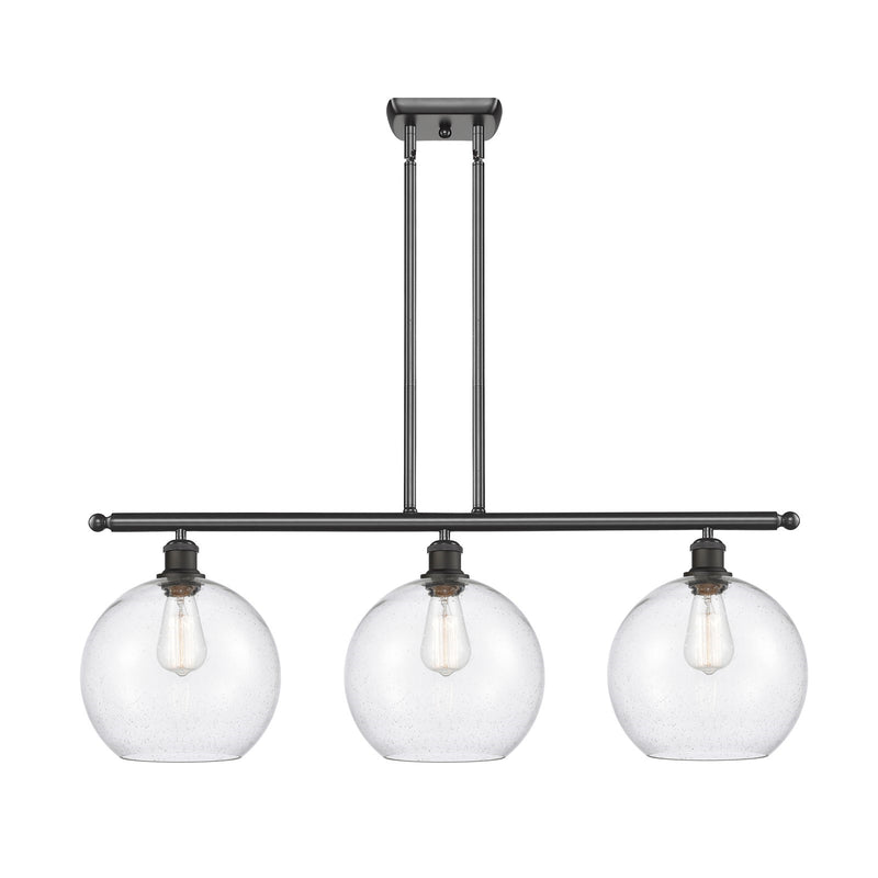 Innovations Athens 37in 3-Light Island Light | Industrial Oil Rubbed Bronze Steel and Seedy Glass | Kitchen Island & Dining Room | Model 516-3I-OB-G124-10