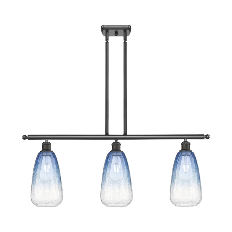 Innovations Brookhaven Almond 36in 3-Light Island Light | Industrial Oil Rubbed Bronze Steel and Sapphire Blue Glass | Kitchen | Model 516-3I-OB-G480-6SB