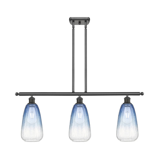Innovations Brookhaven Almond 36in 3-Light Island Light | Industrial Oil Rubbed Bronze Steel and Sapphire Blue Glass | Kitchen | Model 516-3I-OB-G480-6SB
