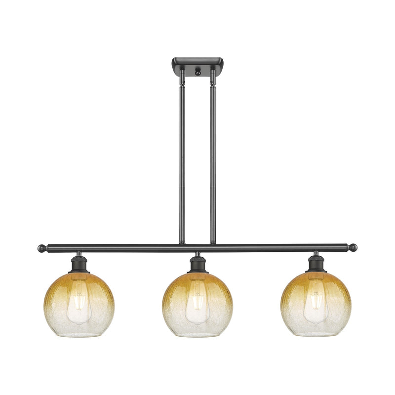 Innovations Brookhaven Globe 36in 3-Light Island Light | Industrial Oil Rubbed Bronze Steel and Amber Glass | Kitchen Island & | Model 516-3I-OB-G483-8AM