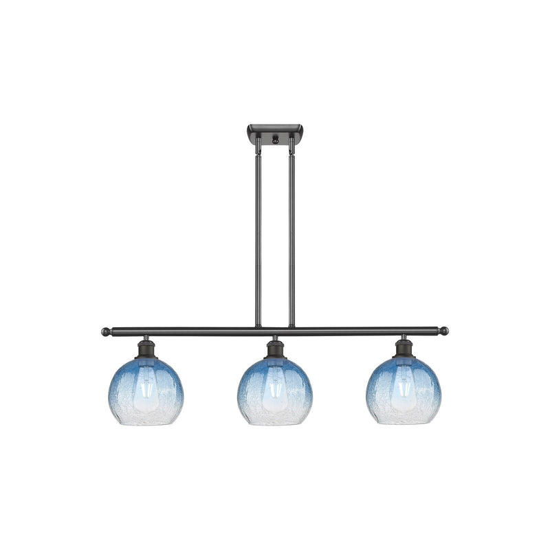 Innovations Brookhaven Globe 36in 3-Light Island Light | Industrial Oil Rubbed Bronze Steel and Sapphire Blue Glass | Kitchen | Model 516-3I-OB-G483-8SB
