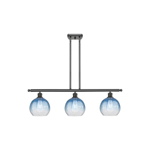 Innovations Brookhaven Globe 36in 3-Light Island Light | Industrial Oil Rubbed Bronze Steel and Sapphire Blue Glass | Kitchen | Model 516-3I-OB-G483-8SB