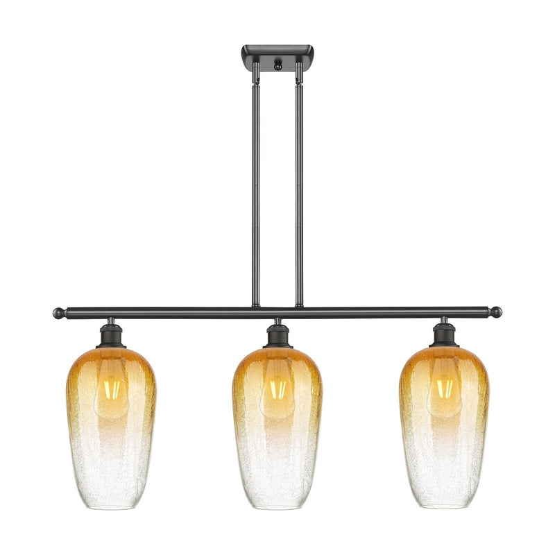 Innovations Brookhaven Flute 36in 3-Light Island Light | Industrial Oil Rubbed Bronze Steel and Amber Glass | Kitchen Island & | Model 516-3I-OB-G484-7AM