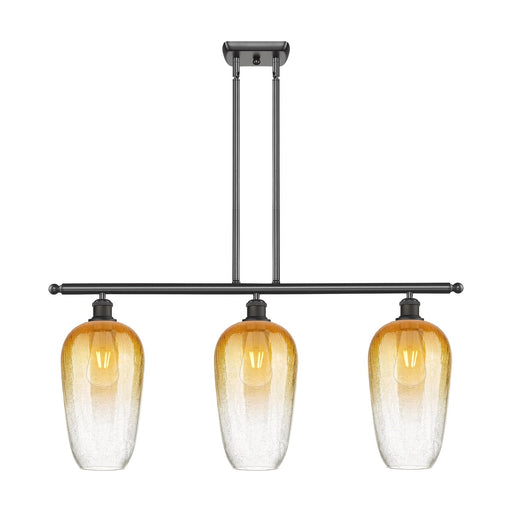 Innovations Brookhaven Flute 36in 3-Light Island Light | Industrial Oil Rubbed Bronze Steel and Amber Glass | Kitchen Island & | Model 516-3I-OB-G484-7AM