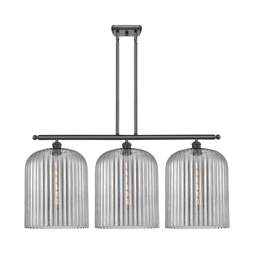Innovations Bridal Veil 36in 3-Light Island Light | Art Nouveau Oil Rubbed Bronze Steel and Light Smoke Ribbed Glass | Kitchen | Model 516-3I-OB-G559-12SM