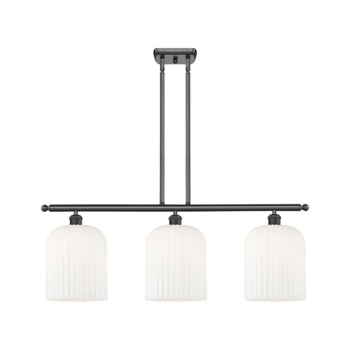 Innovations Bridal Veil 36in 3-Light Island Light | Industrial Oil Rubbed Bronze and Gloss White Ribbed Glass | Kitchen Island | Model 516-3I-OB-G559-8GWH