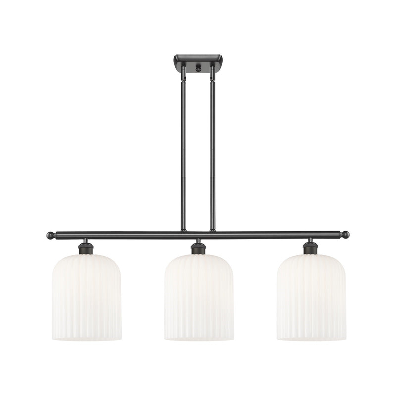 Innovations Bridal Veil 36in 3-Light Island Light | Industrial Oil Rubbed Bronze and Gloss White Ribbed Glass | Kitchen Island | Model 516-3I-OB-G559-8GWH