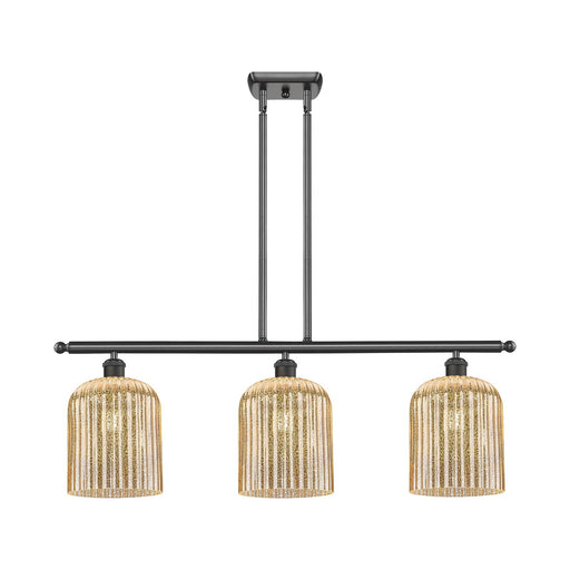 Innovations Bridal Veil 36in 3-Light Island Light | Art Nouveau Oil Rubbed Bronze Steel and Mercury Ribbed Glass | Kitchen | Model 516-3I-OB-G559-8ME