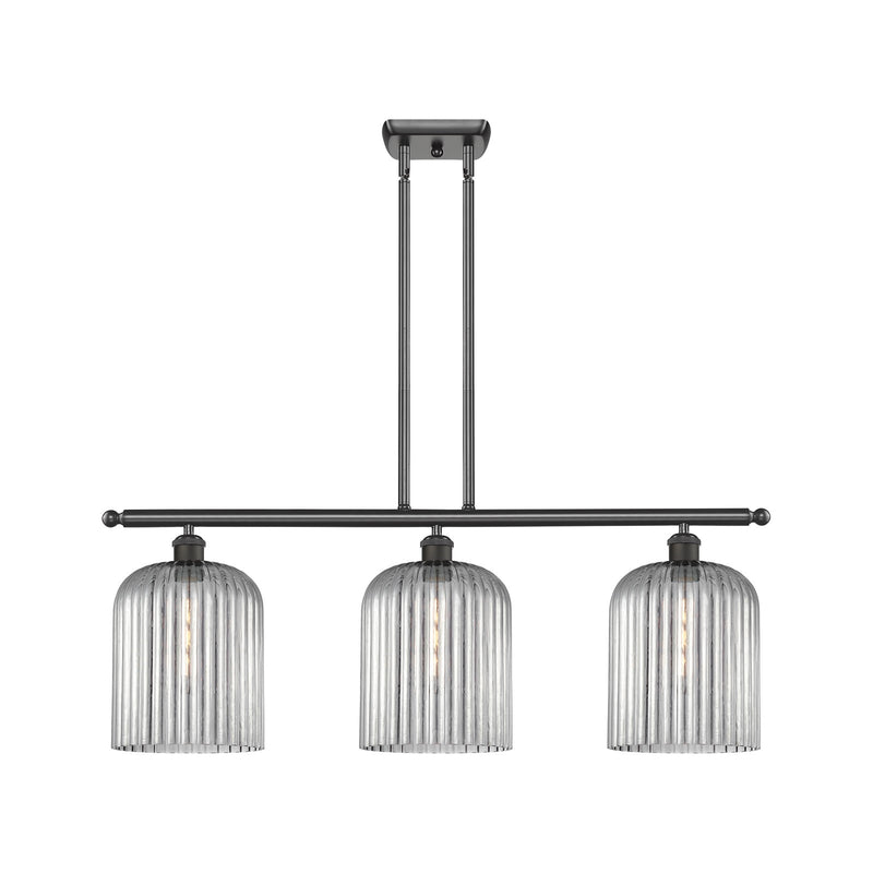 Innovations Bridal Veil 36in 3-Light Island Light | Art Nouveau Oil Rubbed Bronze Steel and Light Smoke Ribbed Glass | Kitchen | Model 516-3I-OB-G559-8SM