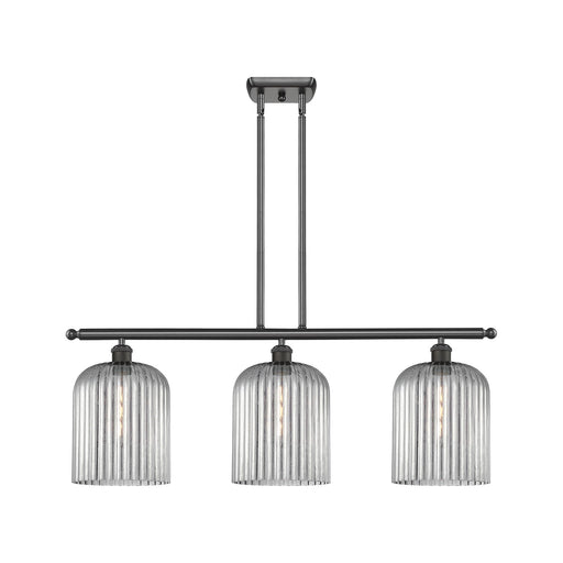 Innovations Bridal Veil 36in 3-Light Island Light | Art Nouveau Oil Rubbed Bronze Steel and Light Smoke Ribbed Glass | Kitchen | Model 516-3I-OB-G559-8SM