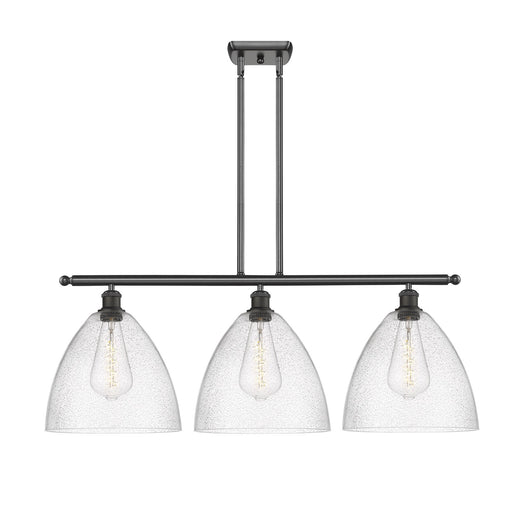 Innovations Bristol 39in 3-Light Island Light | Industrial Oil Rubbed Bronze Steel and Seedy Glass | Kitchen Island & Dining | Model 516-3I-OB-GBD-124