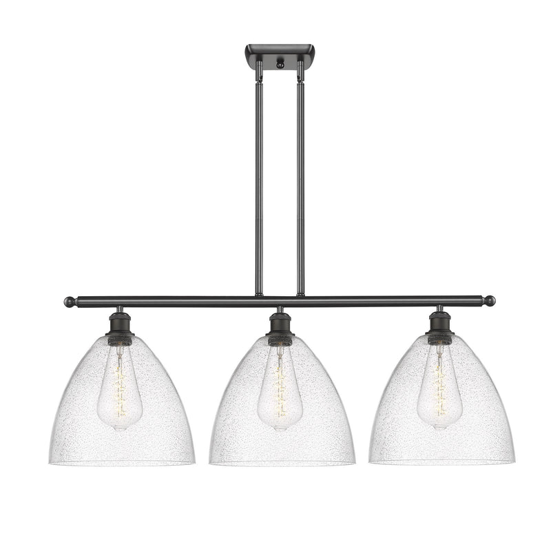 Innovations Bristol 39in 3-Light Island Light | Industrial Oil Rubbed Bronze Steel and Seedy Glass | Kitchen Island & Dining | Model 516-3I-OB-GBD-124-LED