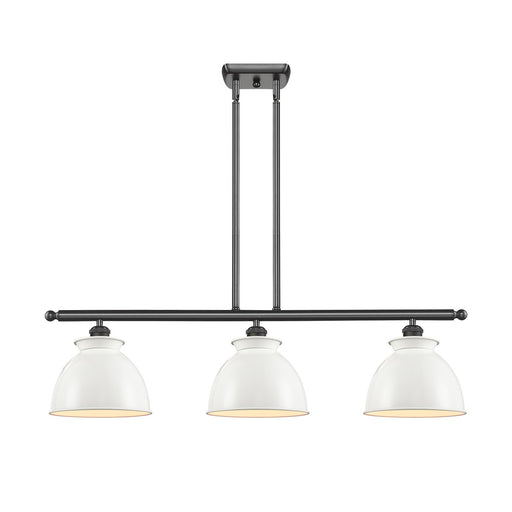 Innovations Adirondack 36in 3-Light Island Light | Industrial Farmhouse Oil Rubbed Bronze Steel and Glossy White Metal Shade | Model 516-3I-OB-M14-W