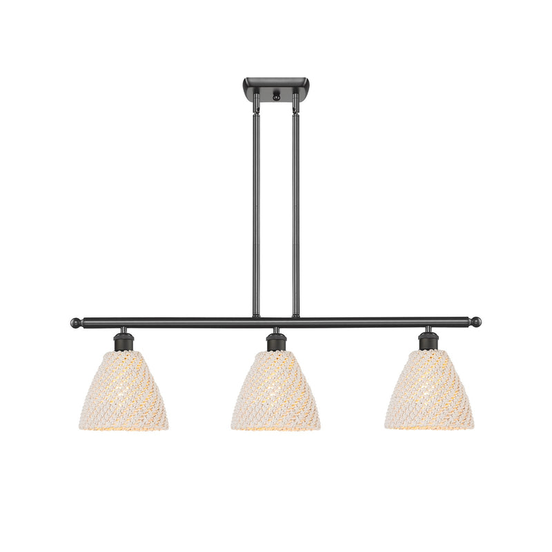 Innovations Bristol Natural 36in 3-Light Island Light | Farmhouse Oil Rubbed Bronze and Natural Fiber Dome Shade | Kitchen | Model 516-3I-OB-NBD-75-NAT