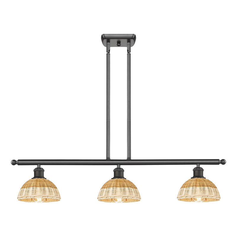 Innovations Lighting Bristol Natural II 36in 3-Light Island Light | Industrial Oil Rubbed Bronze Steel and Natural Fiber | Model 516-3I-OB-NBD2-75-NAT