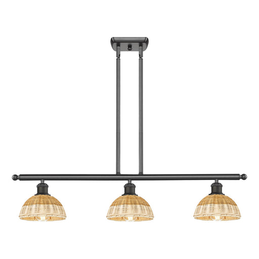 Innovations Lighting Bristol Natural II 36in 3-Light Island Light | Industrial Oil Rubbed Bronze Steel and Natural Fiber | Model 516-3I-OB-NBD2-75-NAT