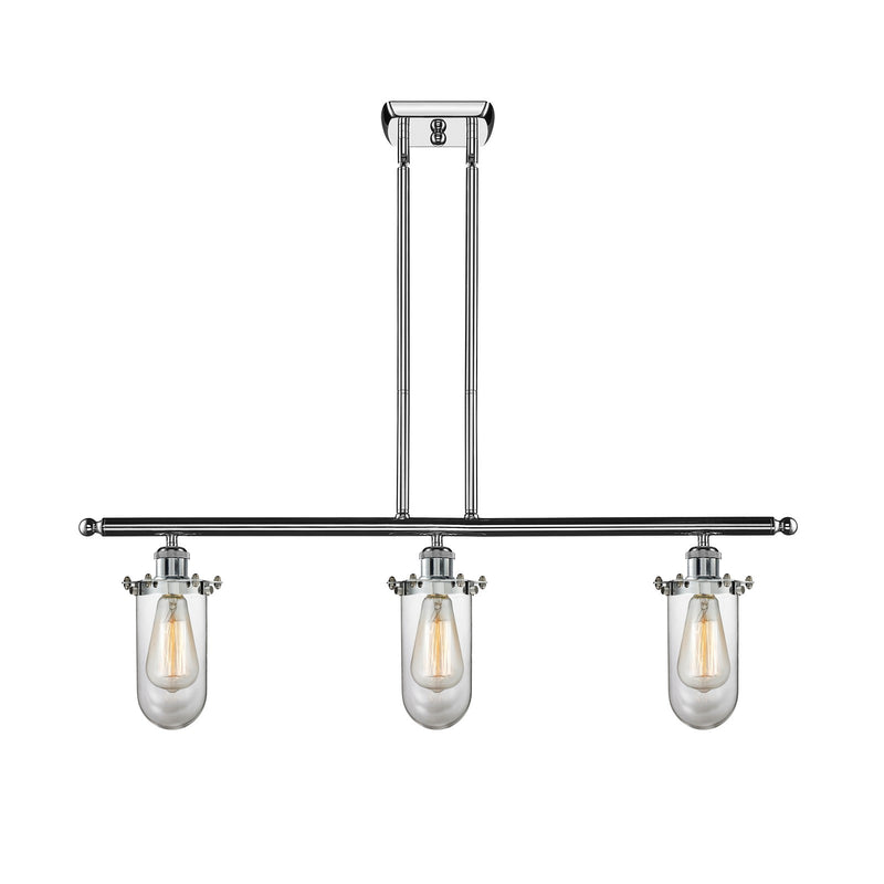 Innovations Kingsbury 36in 3-Light Island Light | Industrial Polished Chrome Steel and Clear Glass | Kitchen Island & | Model 516-3I-PC-CE231-CL-LED