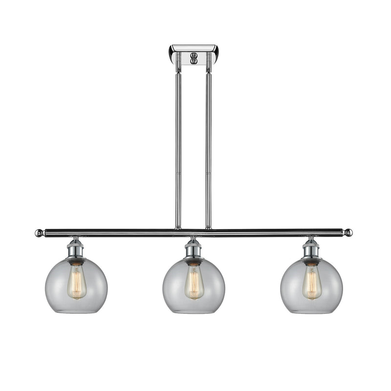 Innovations Athens 36in 3-Light Island Light | Industrial Polished Chrome Steel and Clear Glass | Kitchen Island & Dining | Model 516-3I-PC-G122-8-LED