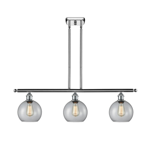 Innovations Athens 36in 3-Light Island Light | Industrial Polished Chrome Steel and Clear Glass | Kitchen Island & Dining | Model 516-3I-PC-G122-8-LED