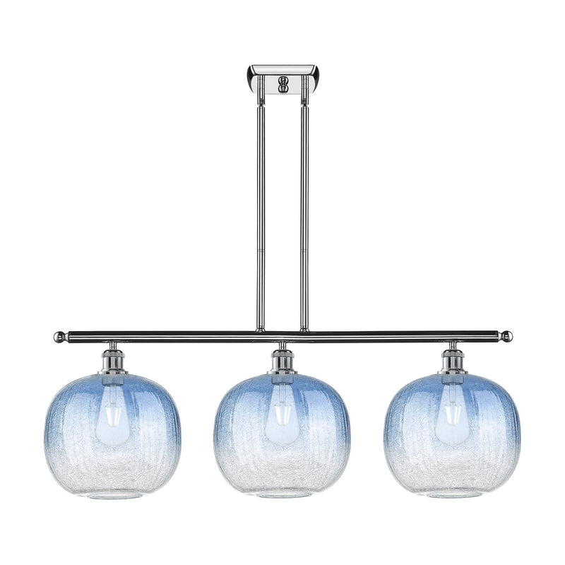 Innovations Brookhaven Sphere 37in 3-Light Island Light | Industrial Polished Chrome and Sapphire Blue Glass | Kitchen Island | Model 516-3I-PC-G481-10SB