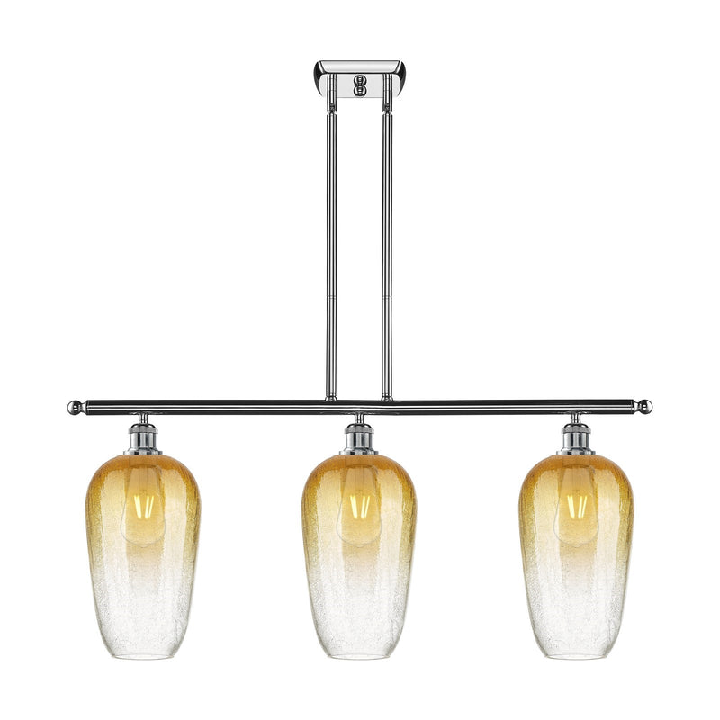Innovations Brookhaven Flute 36in 3-Light Island Light | Industrial Polished Chrome and Amber Glass | Kitchen Island & Dining | Model 516-3I-PC-G484-7AM