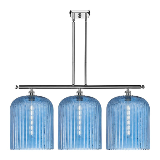 Innovations Bridal Veil 36in 3-Light Island Light | Art Nouveau Polished Chrome and Princess Blue Ribbed Glass | Kitchen | Model 516-3I-PC-G559-12BL