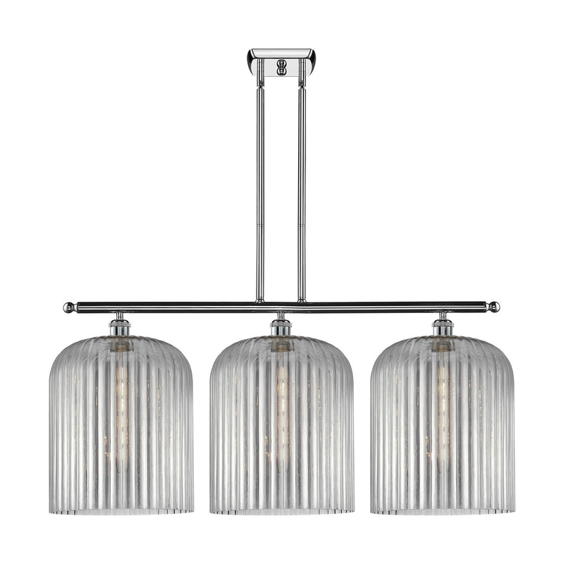 Innovations Bridal Veil 36in 3-Light Island Light | Art Nouveau Polished Chrome and Light Smoke Ribbed Glass | Kitchen Island | Model 516-3I-PC-G559-12SM