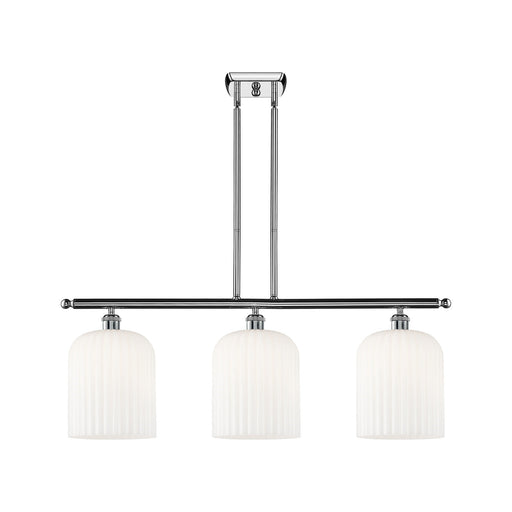 Innovations Bridal Veil 36in 3-Light Island Light | Art Nouveau Polished Chrome and Gloss White Ribbed Glass | Kitchen Island | Model 516-3I-PC-G559-8GWH