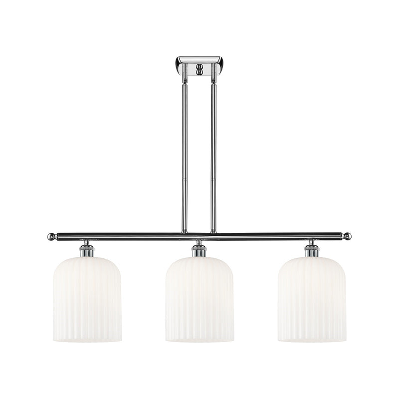 Innovations Bridal Veil 36in 3-Light Island Light | Art Nouveau Polished Chrome and Gloss White Ribbed Glass | Kitchen Island | Model 516-3I-PC-G559-8GWH