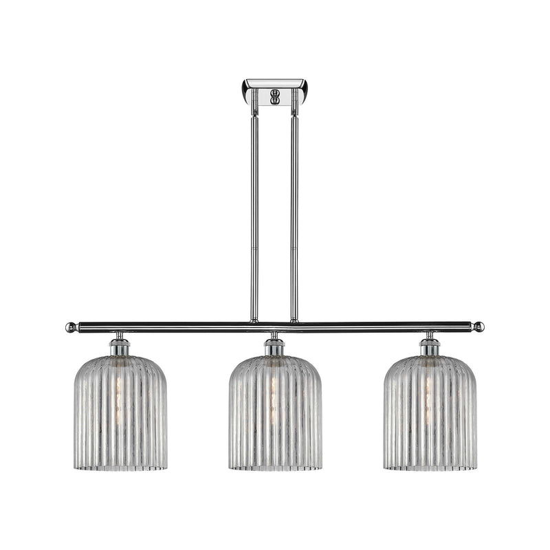 Innovations Bridal Veil 36in 3-Light Island Light | Art Nouveau Industrial Polished Chrome and Light Smoke Ribbed Glass | Model 516-3I-PC-G559-8SM