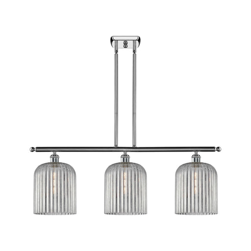 Innovations Bridal Veil 36in 3-Light Island Light | Art Nouveau Industrial Polished Chrome and Light Smoke Ribbed Glass | Model 516-3I-PC-G559-8SM