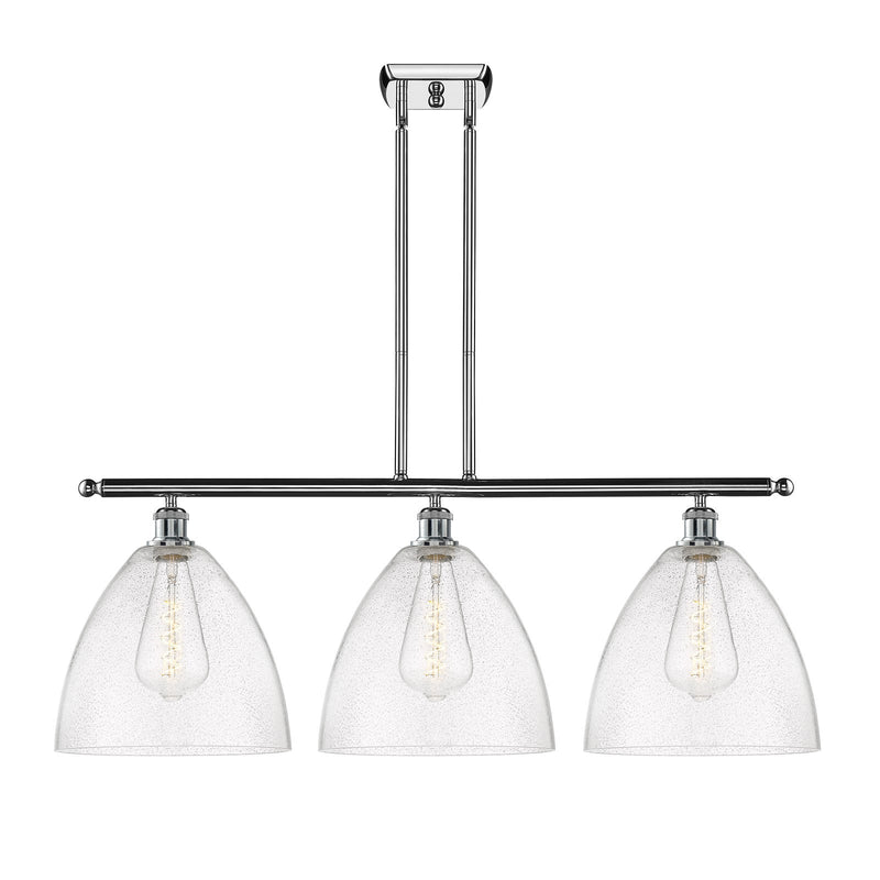 Innovations Bristol 39in 3-Light Island Light | Industrial Polished Chrome Steel and Seedy Glass | Kitchen Island & Dining | Model 516-3I-PC-GBD-124-LED