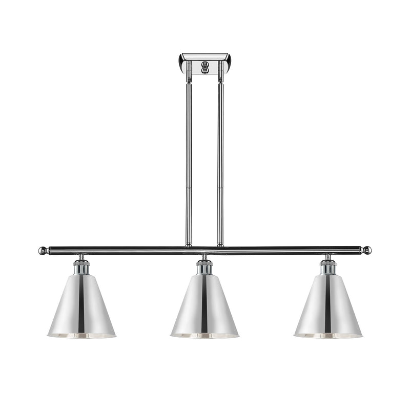 Innovations Berkshire 36in 3-Light Island Light | Industrial Farmhouse Polished Chrome Steel and Cast Brass with Cone Metal | Model 516-3I-PC-MBC-8-PC-LED
