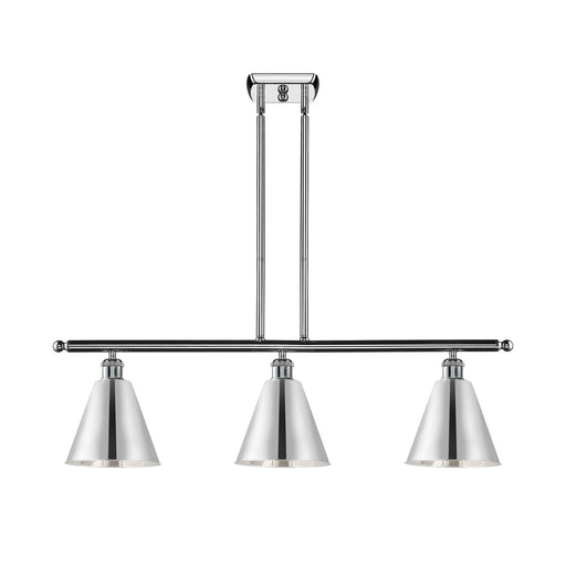 Innovations Berkshire 36in 3-Light Island Light | Industrial Farmhouse Polished Chrome Steel and Cast Brass with Cone Metal | Model 516-3I-PC-MBC-8-PC-LED