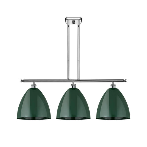 Innovations Plymouth 39in 3-Light Island Light | Industrial Polished Chrome and Matte Green Metal | Kitchen Island & | Model 516-3I-PC-MBD-12-GR-LED