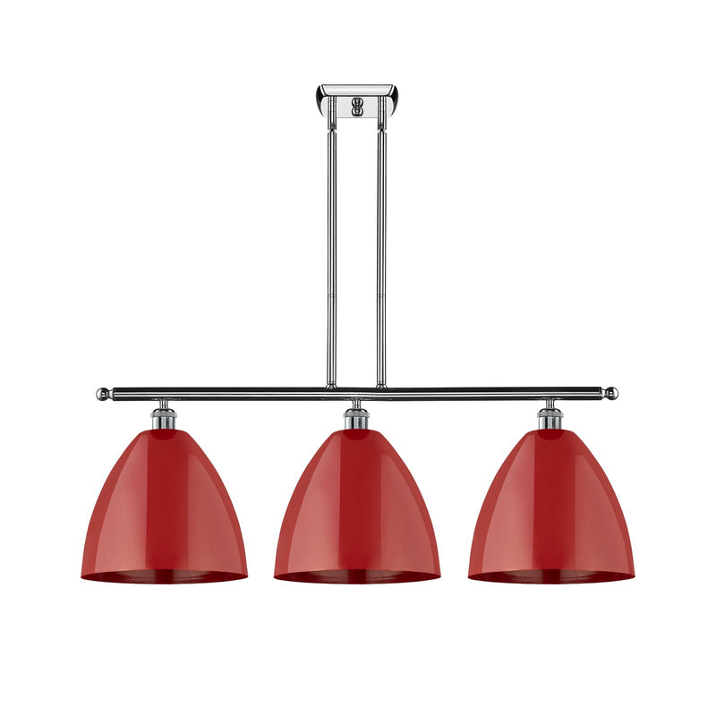 Innovations Plymouth 39in 3-Light Island Light | Industrial Polished Chrome and Matte Red Metal | Kitchen Island & Dining Room | Model 516-3I-PC-MBD-12-RD