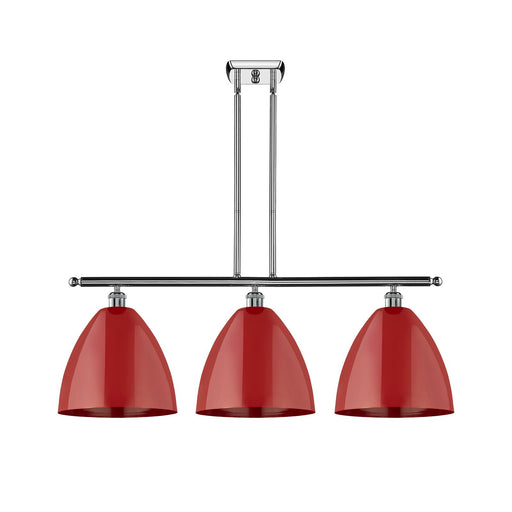 Innovations Plymouth 39in 3-Light Island Light | Industrial Farmhouse Polished Chrome and Matte Red Metal | Kitchen Island | Model 516-3I-PC-MBD-12-RD-LED