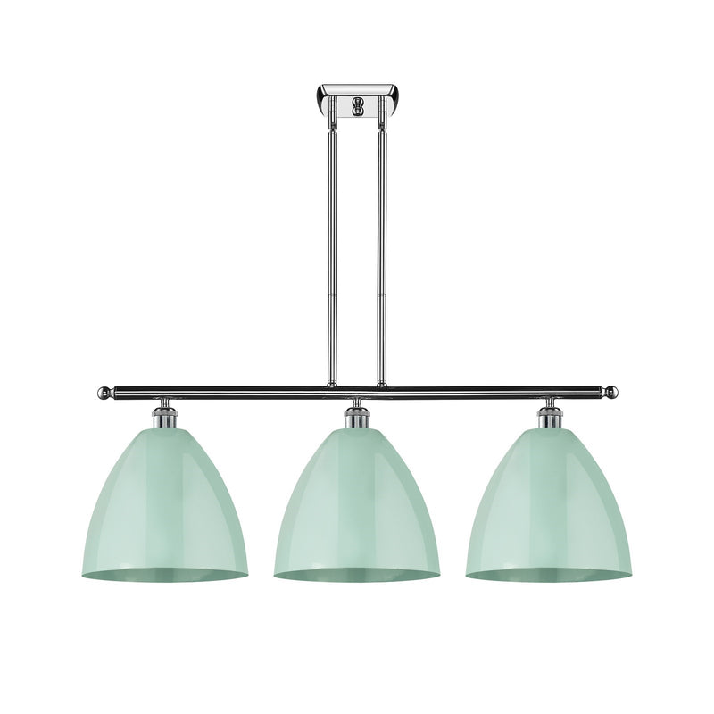 Innovations Plymouth 38.5in 3-Light Island Light | Industrial Farmhouse Polished Chrome and Matte Seafoam Metal Shade | Model 516-3I-PC-MBD-12-SF