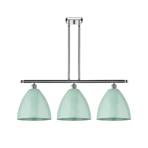 Innovations Plymouth 38.5in 3-Light Island Light | Industrial Farmhouse Polished Chrome and Matte Seafoam Metal | Kitchen | Model 516-3I-PC-MBD-12-SF-LED